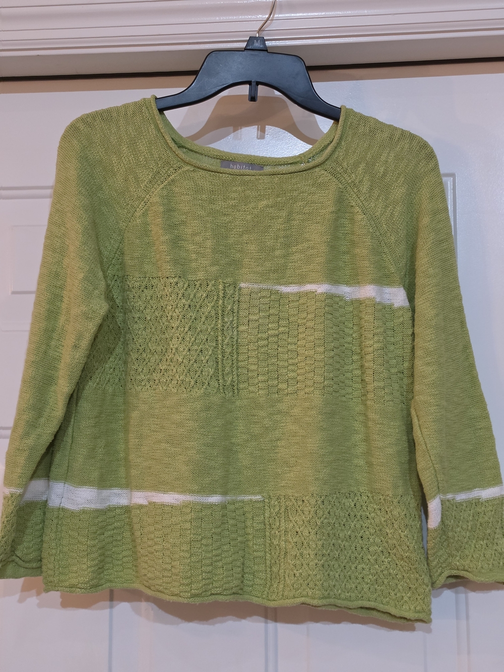 Habitat Lime Green Knit Crewneck Sweater with White Stripe Accents